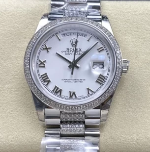 8+工場 デイデイトレプリカ128238-34 36ｍｍ ホワイト ダイヤ入れ ETA2834ムーブメント 配重版