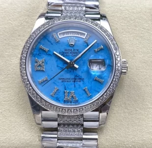 8+工場配重版 ロレックス デイデイト 36ｍｍ スカイブルー ダイヤ入れ ETA2834