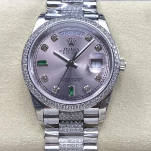 8+工場配重版 高級デイデイト 36ｍｍ ライトパープル  ETA2834ムーブメント