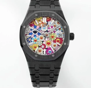 APSブランドコピーオーデマピゲ ロイヤルオーク15500ブラックセラミック 41村上隆 花柄
